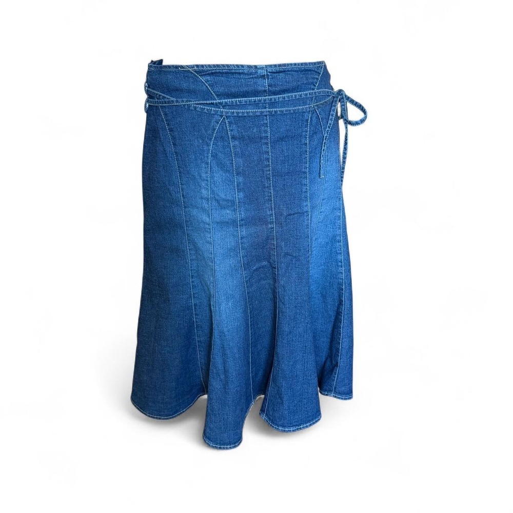 Y2K Vintage Live A Little Midi Denim Flare Skirt With‎ Tie Belt Size 12P